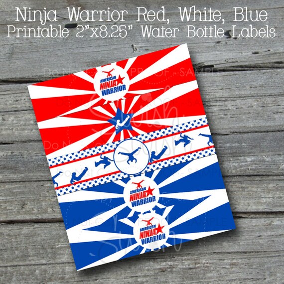 Ninja Water Bottle Labels | Water Bottle Wraps | Red White Blue | Gymnastics Party | Digital Download | INSTANT DOWNLOAD Il_570xn