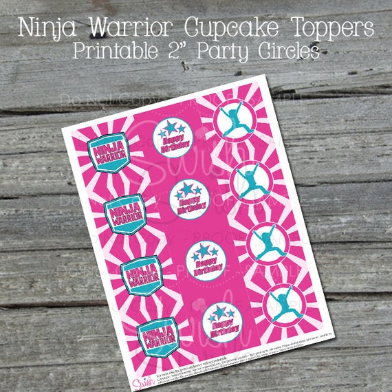 Ninja Pink Printable Cupcake Toppers | Ninja themed party circles | Pink, Teal, blue | Parkour Party | Instant Download | Digital Download Il_570xn