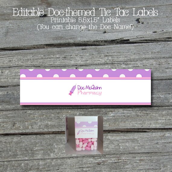 Doc Tic Tac Label Doc Birthday Party Prescription Label Doctor Party 1st 2nd 3rd Editable Digital Instant Download By Swishdesigns Catch My Party