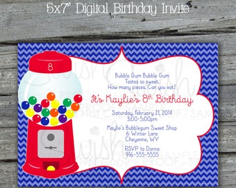 Bubble Gum Gum Ball Printable Birthday Party Invitation | Candy Land Digital Invitation | Red Blue Green Rainbow 5x7 |  Candy Machine