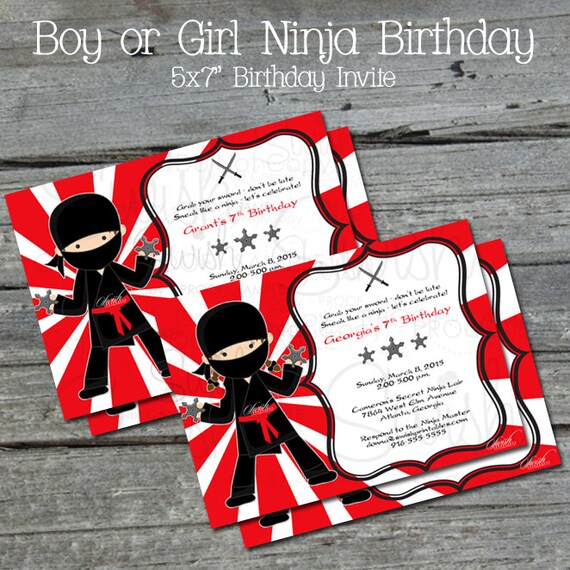 Printable Ninja Birthday Invitation | Ninja Party Invite | Digital Download | Boys or Girls | Printable | Red White Party | Il_570xn