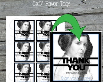 Star Princess Favor Tag | Leia Favor Tag | Black | Printable 3x3 Label | Instant Download | Star Tour War | Printable digital