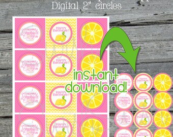 Mason Jar Pink Lemonade Printable Cupcake Toppers | 2 inch party circles | Party Decor | first birthday | Digital File | Instant Download