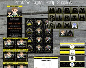 Space Wars Birthday Party Printable Package | Digital Star burst Printables | Invite Thank Cupcake Favors | Water bottle | Digital Download