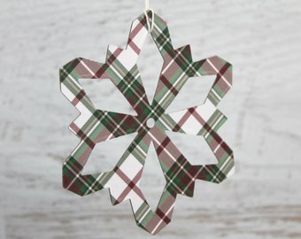 gold green white plaid paper+chipboard Snowflake die cuts 10 tartan plaid Christmas snowflakes window decor black Use as ornaments