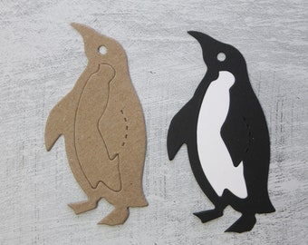 4 Penguin Die Cuts || Black & White or Bare chipboard small Penguins 1 1/2" x 3 1/8"