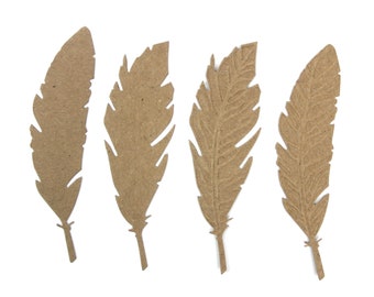 4 feather die cuts - Bare chipboard die cuts 1 1/4" x 5" [choose smooth or embossed finish]