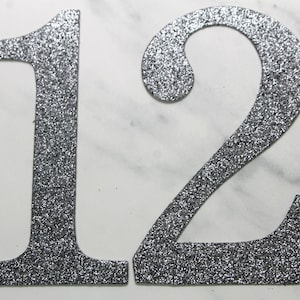 4&quot; Charcoal Glitter Sticker Numbers - Wedding Numbers 1-16 - Self Adhesive Paper Table Numbers
