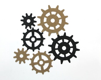 6 Chipboard Gears - Cogs Bare chipboard Industrial Steampunk die cuts Gear 2 each 3 sizes