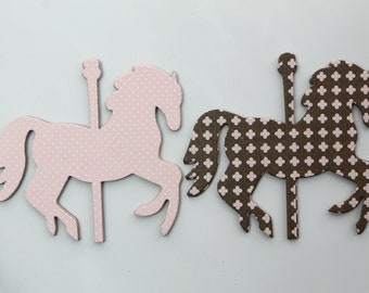 6 Carousel HORSE pink and brown chipboard die cuts 4" x 3 3/8" [6BMA 015]