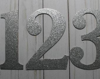 6" NUMBERS gold or silver glittered + chipboard die cuts [choose quantity, plain or sticker backing]