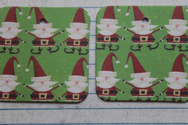 20 Christmas tags elf-gnome like Santa paper covered chipboard tags...2 x 2 inches