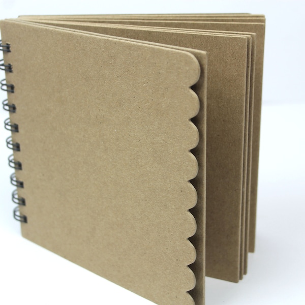 5 3/4" Chipboard Scrapbook Album-Blank Mini Scrapbook-Bare Journal or Guestbook-Scalloped or Plain Pages 10 pages wire bound