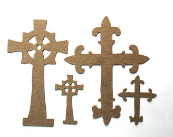 4 Cross Die Cuts 2 Styles - Bare chipboard crosses designer Tim Holtz - Easter-Religion die cuts 2 1/2" W or mini size