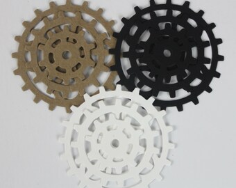 6 Cogs Gear Die Cuts in 3 sizes - Choice of paper or chipboard - Steampunk Die Cuts - Die Cut Gears