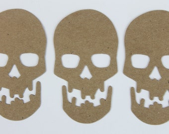 3 Skull Die Cuts - Halloween skull die cuts - Skull with separate jaw die cuts