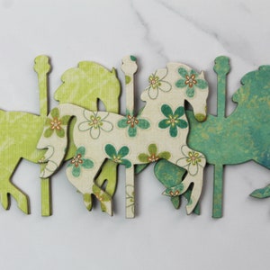 9 Carousel HORSE teal, green, off white chipboard die cuts 4&quot; x 3 3/8&quot; [9TC]