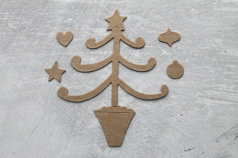 3 Bare chipboard TREES in pots 4 separate ornaments 3 1/2 w x 4 3/8 h image 1