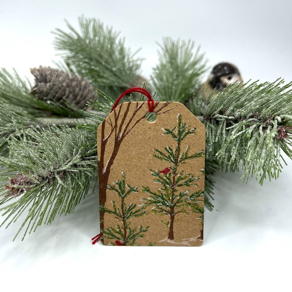 8 Cardinal in Tree Gift Tags - Christmas-winter gift tags - Larger Gift Nature Tags - Rustic Tags paper + chipboard 2 1/2" x 3 1/2"