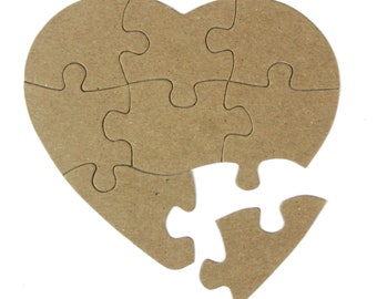 Heart Shaped Jigsaw Puzzle - 8 Piece Heart Puzzle - Bare chipboard die cut 5" x 4 3/8"