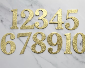 2 1/2" Glittered wedding table numbers - Glitter both sides - Gold or Silver - Number die cuts [choose quantity you need]