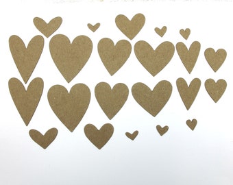 22 heart shapes variety of 11 sizes....2 of each - bare chipboard die cuts