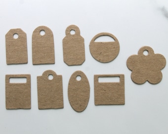 18 Mini Chipboard Tags - Bare chipboard tiny tag die cuts - 2 each of 9 shapes