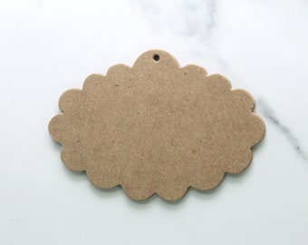 4 Scalloped Oval Tags - Bare Chipboard Oval Scalloped Tag with hanging hole 3 3/8" x 2 1/4"
