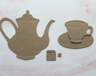 Elegant Teapot, teabag, teacup saucer bare chipboard Die cuts - Tea Party Die Cuts [choose combination]