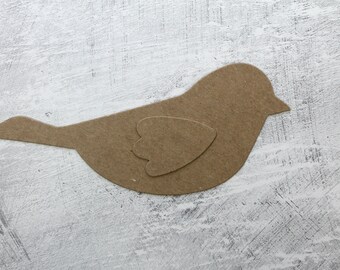 3 Chipboard Birds - Bare chipboard die cuts large bird with separate wing - Birds 6" W
