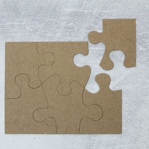 6 piece jigsaw puzzle Bare chipboard die cuts 5&quot; wide x 3 7/8&quot; high