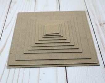 50 Square Die Cuts - Brown Chipboard-Cardboard Cut Outs [choose from 1" to 6"]