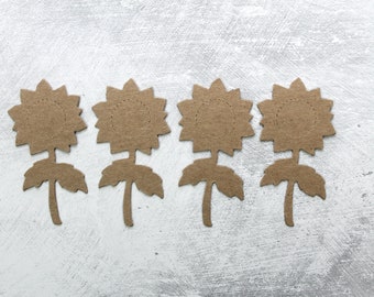4 Sunflower Die Cuts - Bare chipboard die cuts small sunflower - Flower Die Cuts