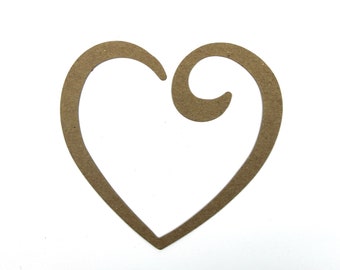 3 Open Swirl Heart - Bare chipboard die cuts Swirl Outlined Heart 4 1/4" wide
