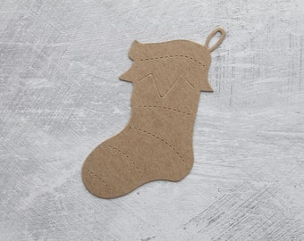 4 Stocking Die Cuts - Bare chipboard Christmas Stocking with hanging loop die cuts