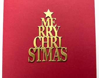 Merry Christmas saying tree die cut - Paper die cuts DIY Christmas card - Choose color - 2 1/16" w x 2 7/8" h