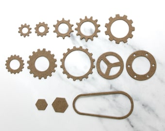 13 Cogs - Industrial Gear - Steampunk Cog Unfinished chipboard die cuts