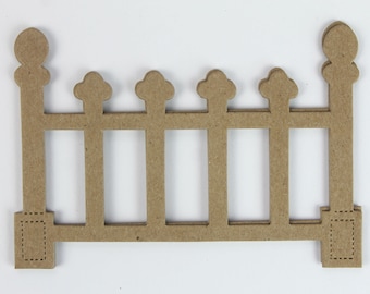 3 Ornate Fence Die Cuts - Bare chipboard die cuts - Picket fence border die cut 4 1/2" w x 3 1/8" h