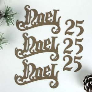 3 Chipboard script Noel 25 word die cut - Vintage style chipboard - Christmas Embellishment for cards+