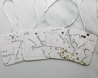 25 Map Gift tags - White road MAP paper + chipboard...pre-strung chipboard Tags