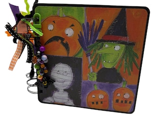 Not so Scary -Cute Halloween Album - 6 1/4" Square Handmade Scrapbook -  Photo Book With Removable Charm Dangle - 11 Pages - Just Add Photos