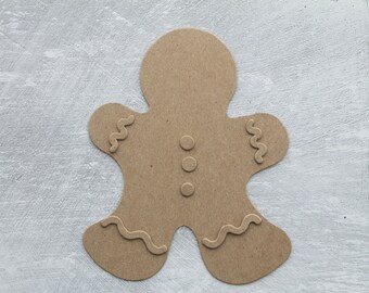 3 Bare Chipboard Wide Gingerbread Man style no.4 diecuts w/zig zag trim 5 1/8" tall