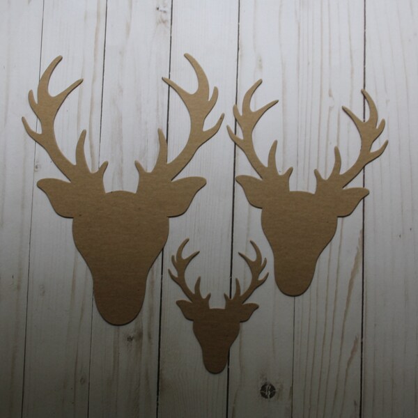 Deer Head Die Cuts - Buck Trophy Bare Chipboard Cut Outs  [three sizes to choose from]