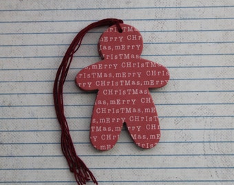 16 Merry Christmas gingerbread man tags paper over Chipboard