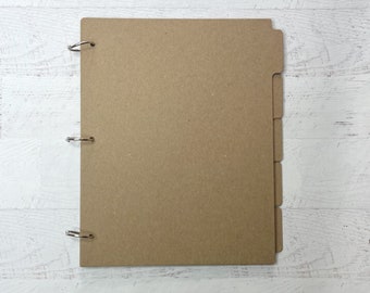 9" x 11" Tabbed Chipboard Album - Blank Scrapbook-Bare Journal - Choose all tabbed or tabbed and plain pages - non-tabbed pages 8 1/2" x 11"