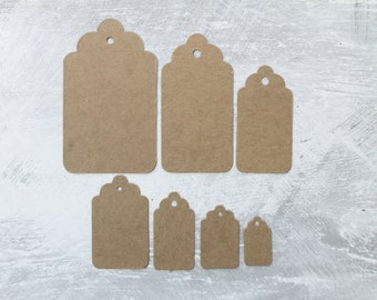 10 Scallop Top Tags - Bare Chipboard Tag Die cuts 7 sizes to choose from