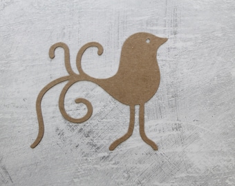3 Fancy Bird With Swirly Tail Die Cuts - Bare Chipboard Birds