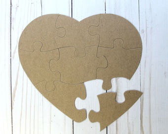 Extra Large 8 Piece Heart Shaped Jigsaw Puzzle - Bare chipboard die cut - approx. 9&quot; x 8&quot;
