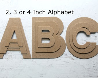 3" Chipboard Alphabet, Numbers Die Cuts - Block Font uppercase or lowercase chipboard alphabet