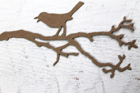 Bird on Branch Die Cuts - Bare chipboard embellishments - Scrapbooking Accent 6" wide